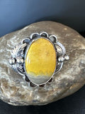 Navajo Yellow Bumble Bee Jasper Ring | Sterling Silver | Sz 9 | Authentic Native American Handmade | 14943