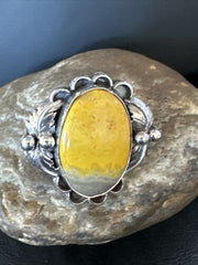 Navajo Yellow Bumble Bee Jasper Ring | Sterling Silver | Sz 9 | Authentic Native American Handmade | 14943