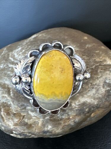 Navajo Yellow Bumble Bee Jasper Ring | Sterling Silver | Sz 9 | Authentic Native American Handmade | 14943