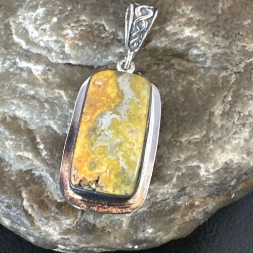 Navajo Bumblebee Jasper Pendant Necklace | Sterling Silver | Authentic Native American Handmade | 15964