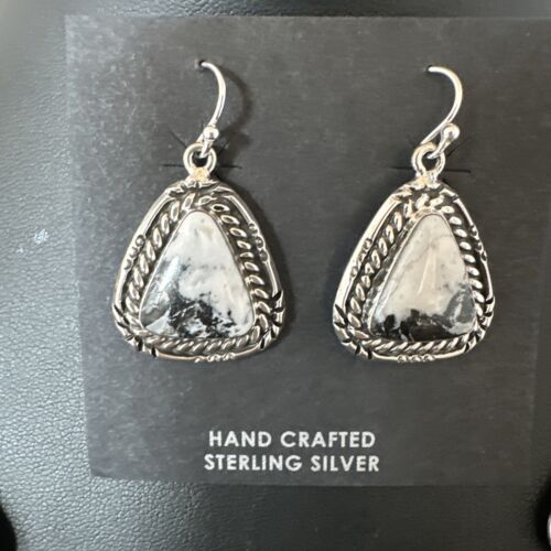 Navajo White Buffalo Turquoise Lariat Necklace | Sterling Silver Earrings | Authentic Native American Handmade | 16267