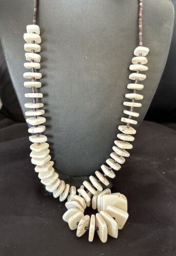 White Buffalo Turquoise Shell Heishi Bead Necklace | Sterling Silver | Authentic Native American | 30" | 17170