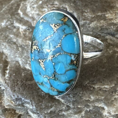Navajo Blue Mojave Turquoise Ring | Sterling Silver | Sz 10 | Authentic Native American Handmade | 16053