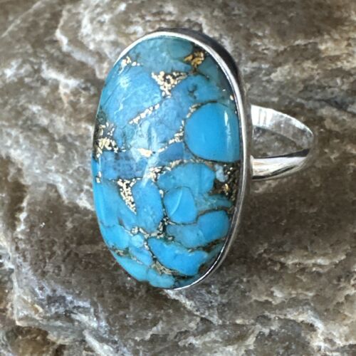 Navajo Blue Mojave Turquoise Ring | Sterling Silver | Sz 10 | Authentic Native American Handmade | 16053