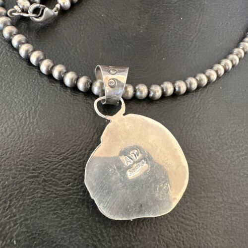 Navajo Orange Spiny Oyster Pendant Necklace | Sterling Silver Pearls | Authentic Native American Handmade | 16557