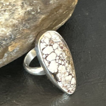 Navajo Wild Horse Turquoise Ring | Sterling Silver | Sz 8 Adjustable | Authentic Native American Handmade | 15554