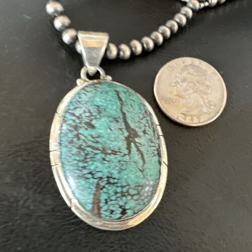 Men's Navajo Blue Spiderweb Turquoise Pendant Necklace | Sterling Silver | Authentic Native American Handmade | 16212