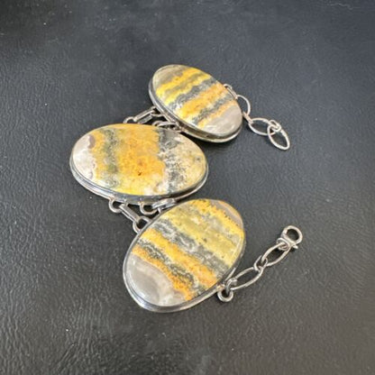 Bumblebee Jasper Navajo Sterling Silver Link Bracelet | 7.5" | Authentic Native American Handmade | 15054