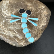 Navajo Blue Kingman Turquoise Dragonfly Inlay Pin Pendant | Sterling Silver | Authentic Native American Handmade | 15169