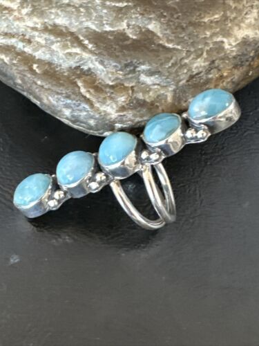 Navajo Women's Cluster Blue Larimar Ring | Authentic Native American Sterling Silver | Multi-Stone | Sz 7 | 15945