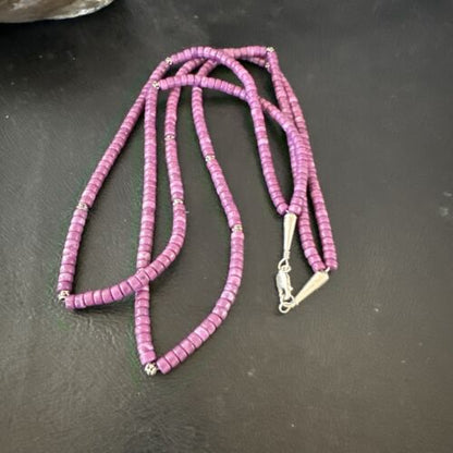 Stabilized Purple Sugilite Beads Necklace | Sterling Silver Tubes | 2-Strand | 17488