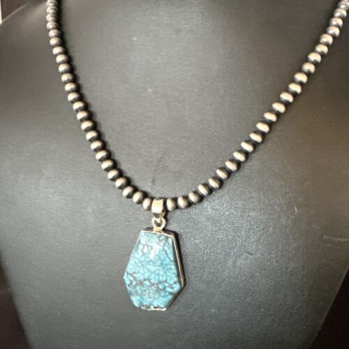 Men's Spiderweb Turquoise Pendant | Navajo Pearls Sterling Silver Necklace | Authentic Native American | 15532