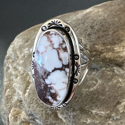 Navajo Wild Horse Turquoise Ring | Sterling Silver | Sz 8.5 | Authentic Native American Handmade | 16470