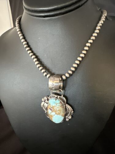Blue Golden Hills Turquoise Pendant | Navajo Pearls | Sterling Silver Necklace 21" | 14995