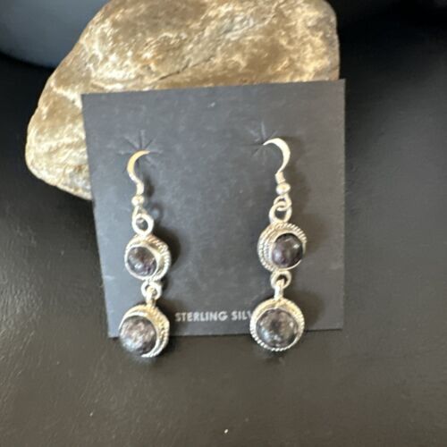 Navajo Purple Sugilite Dangle Earrings | Sterling Silver | 2" | Authentic Native American Handmade | 15695