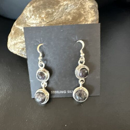 Navajo Purple Sugilite Dangle Earrings | Sterling Silver | 2" | Authentic Native American Handmade | 15695