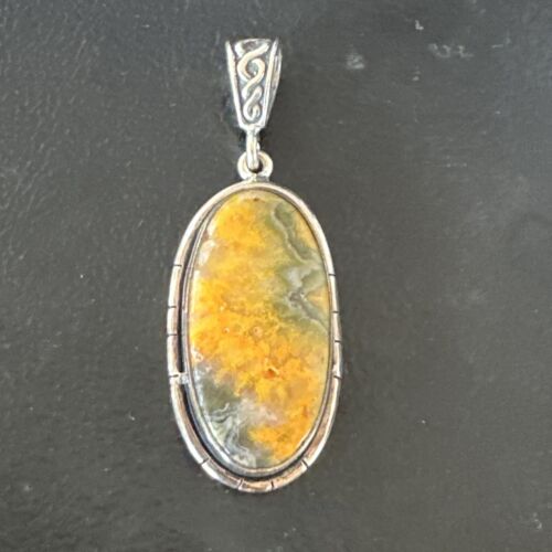 Navajo Bumblebee Jasper Pendant Necklace | Sterling Silver | Authentic Native American Handmade | 15959