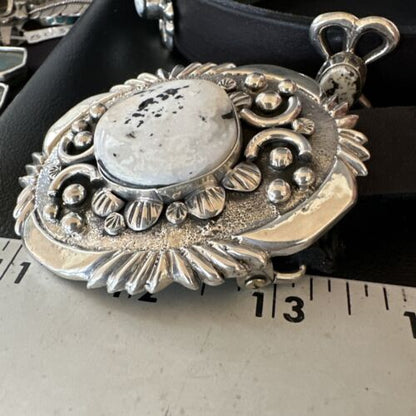 Navajo White Buffalo Turquoise Concho Belt | Sterling Silver | 50" Buckles | Authentic Native American Handmade | 15527