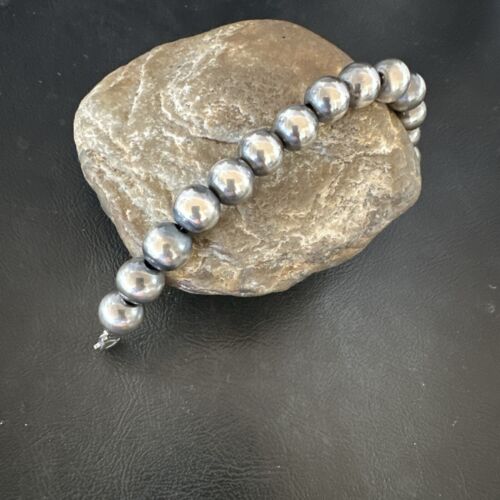 Navajo Pearl Round Beads Bracelet | 12mm | 7" | Sterling Silver | Authentic Native American Handmade | 17167