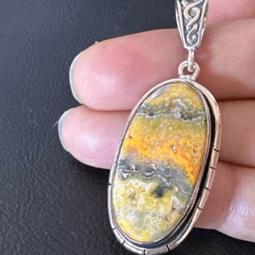 Navajo Bumblebee Jasper Pendant Necklace | Sterling Silver | Authentic Native American Handmade | 15960