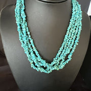 Navajo Blue Turquoise Nugget Bead Necklace | 5 Strand | Sterling Silver | 18" | 15077