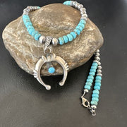 Navajo Blue Turquoise Naja Pendant Necklace | Sterling Silver | Authentic Native American Handmade | 17250