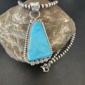 Navajo Pearls Kingman Turquoise Pendant Necklace | Sterling Silver | Authentic Native American Handmade | 17132