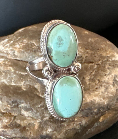 Navajo Blue Dry Creek Turquoise Multi-Stone Ring | Authentic Native American Sterling Silver | Sz 10 | 16740