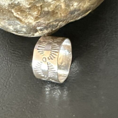 Men's Wide Band Navajo Stamped Ring | Sterling Silver | Sz 9.5 | Authentic Native American Handmade | 14982