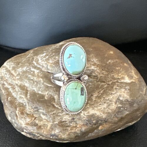 Navajo Blue Dry Creek Turquoise Multi-Stone Ring | Authentic Native American Sterling Silver | Sz 9.5 | 16737