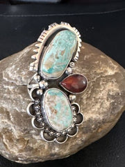 Navajo Royston Turquoise Cluster Ring | Authentic Native American Sterling Silver | Multi-Stone | Sz 9.5 | 14844