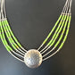 Navajo Green Gaspeite Heishi Concha Necklace | 5 Strand Liquid Sterling Silver | 20" | 15872