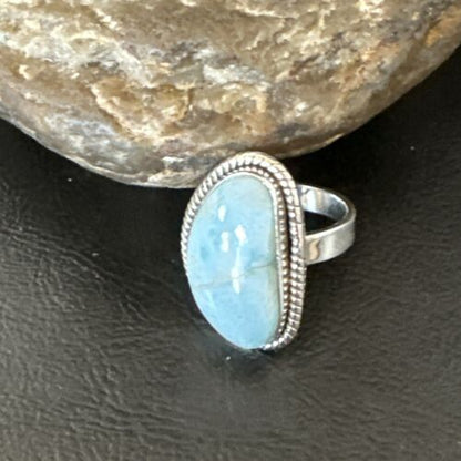 Navajo Blue Larimar Ring | Sterling Silver | Sz 10 | Authentic Native American Handmade | 17652