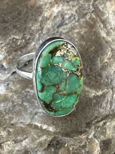 Navajo Green Mojave Turquoise Ring | Sterling Silver | Sz 8 | Authentic Native American Handmade | 15589