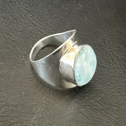 Navajo Blue Larimar Ring | Sterling Silver | Sz 7.5 | Authentic Native American Handmade | 17667
