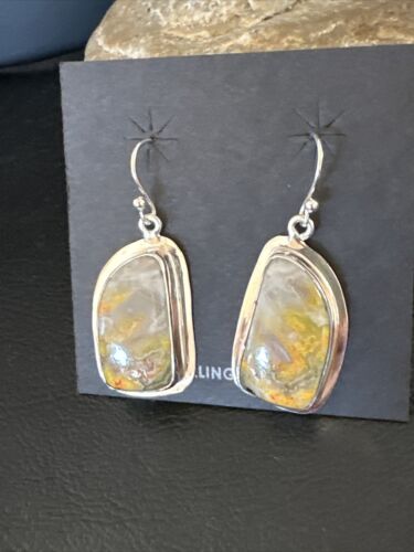 Navajo Bumblebee Jasper Earrings | Sterling Silver | Authentic Native American Handmade | 15829