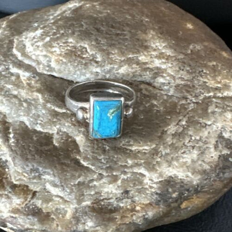 Pinkie Blue Turquoise Navajo Sterling Silver Ring Size 4.5 15360