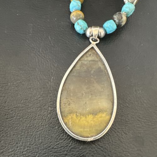 Men's BumbleBee Jasper Pendant Necklace | Navajo Pearls | Sterling Silver | Authentic Native American Handmade | 16875 - Masha USA