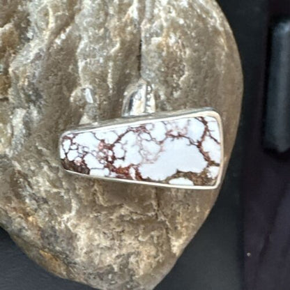 Men's and Women's Wild Horse Turquoise Navajo Ring | Sterling Silver | Sz 8 | Authentic Native American Handmade | 17351