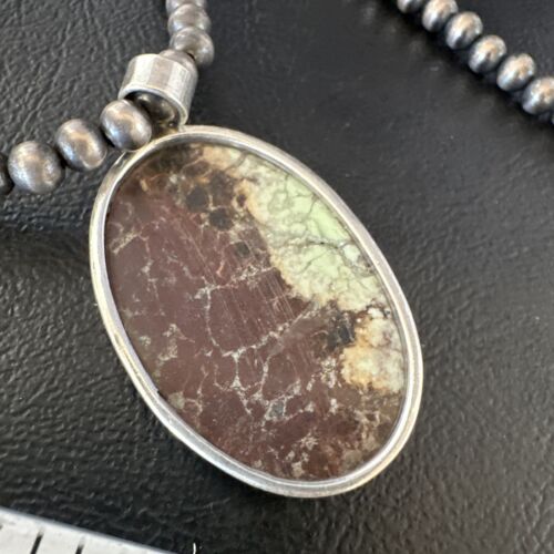 Navajo Green Gaspeite Pendant Necklace | Sterling Silver | Authentic Native American Handmade | 15480