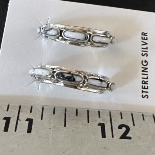 White Buffalo Turquoise Earrings | Sterling Silver | Southwestern Handmade | 1" | 16743