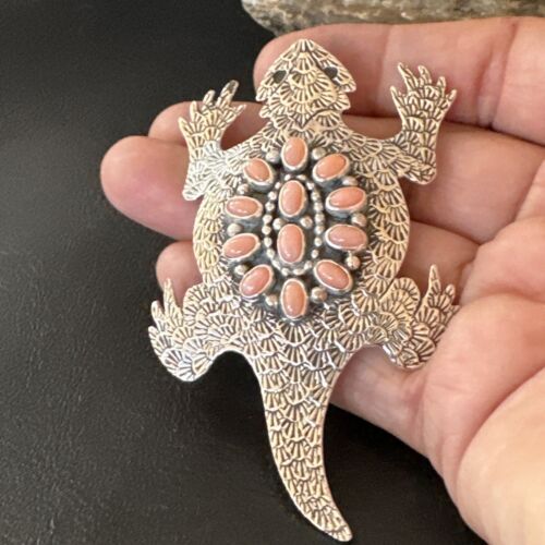 Navajo Pink Coral Horny Toad Pin | Handmade Stamped | Authentic Native American | LC 15670