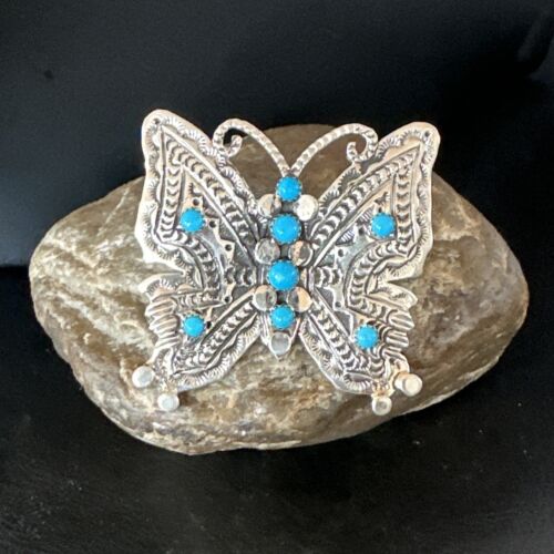 Adjustable Womens Turquoise Navajo Sterling Silver Butterfly Ring Size 8 16170