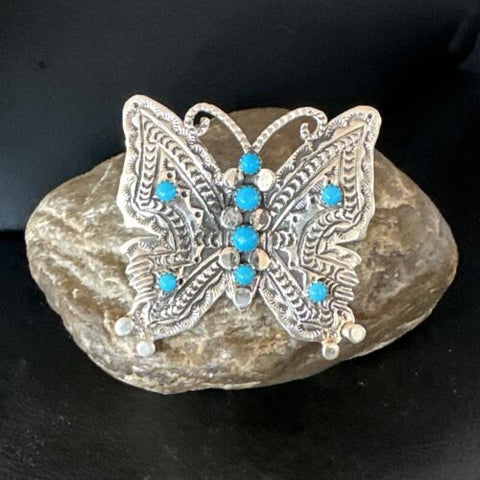 Adjustable Women's Turquoise Navajo Sterling Silver Butterfly Ring Size 8 16170
