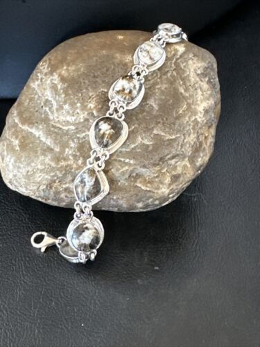 White Buffalo Turquoise 8-Stone Navajo Sterling Silver Link Bracelet | 8" | Handmade Jewelry 16378
