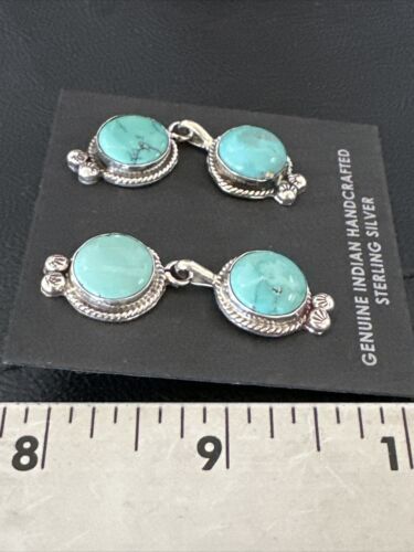 Navajo Blue Green Turquoise Dangle Earrings | Sterling Silver | 1.5" | Authentic Native American Handmade | 17388