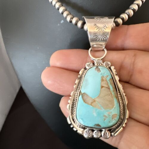 Navajo Pearls Turquoise Necklace with Royston Pendant | Sterling Silver | Authentic Native American Handmade | 17130