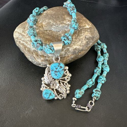 Navajo Kingman Turquoise Nugget Pendant | Sterling Silver Necklace | Multi-Stone | 21" | 17507
