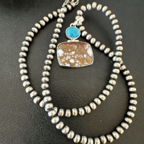 Men's Wild Horse Blue Kingman Turquoise Necklace | Sterling Silver SW Pendant | 17325