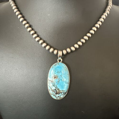 Navajo Blue Spiderweb Turquoise Pendant Necklace | Sterling Silver | Authentic Native American Handmade | 17023